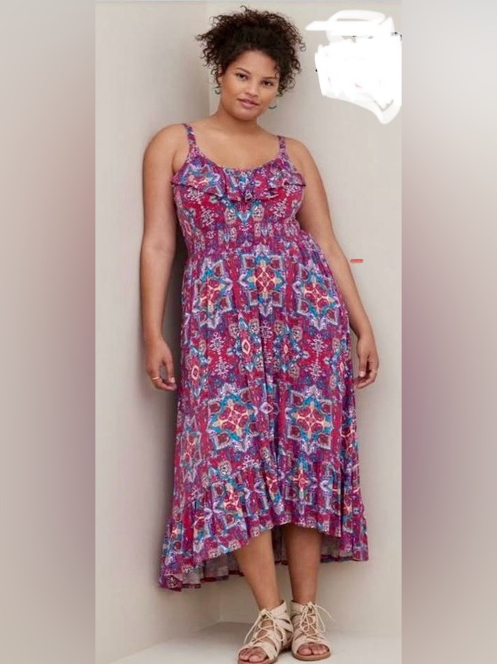 NWT Torrid red patterned ruffled hi-low maxi jersey dress Size 5X
